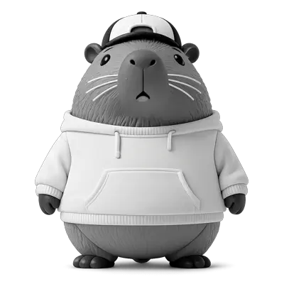 Capybara character seen from a low camera angle