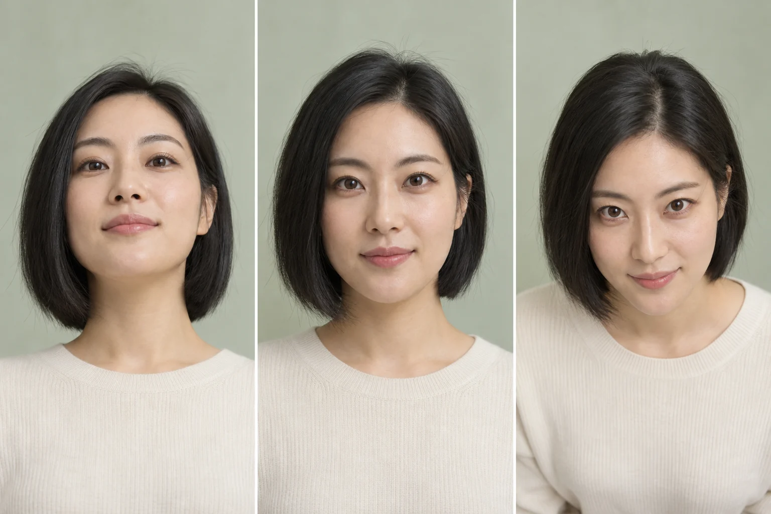 AI-generated low, eye-level and high camera views of the same woman