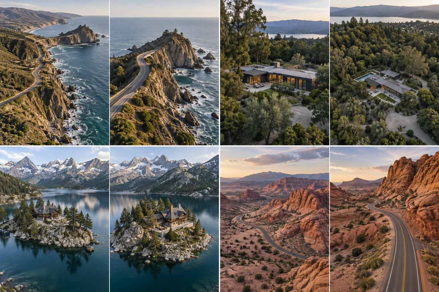 AI-generated framing illustration: Coastal headland shown before and after an aerial approach