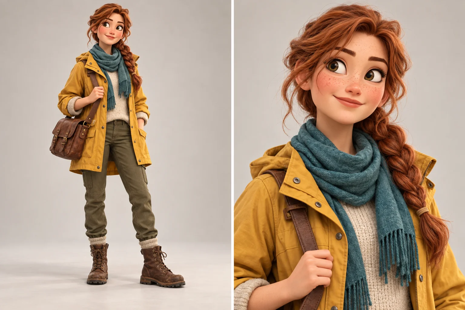 AI illustration comparing a full-body adventurer character with a close upper-body view